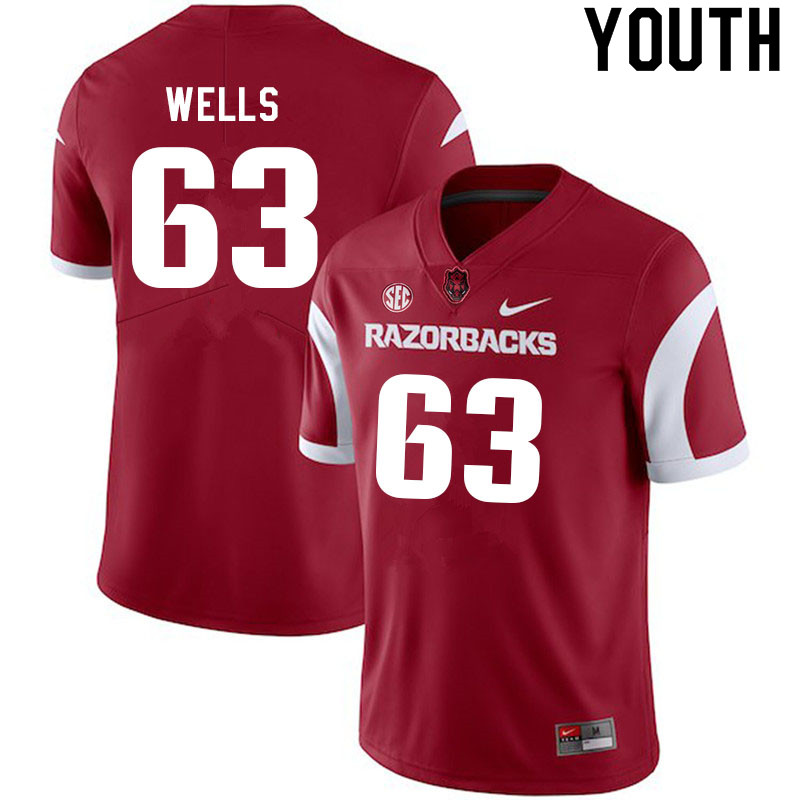 Youth #63 Terry Wells Arkansas Razorbacks College Football Jerseys Sale-Cardinal